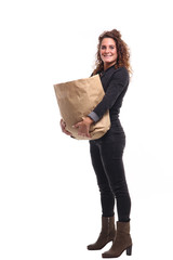 Caucasian woman with a paper bag