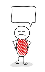 Funny stickman with empty speech bubble - angry facial expression. Vector.