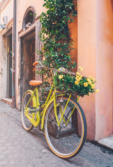 Bicycle parked on the street in Rome, Italy