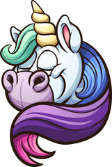 Cartoon unicorn with rainbow mane. Vector clip art illustration with simple gradients. All in a single layer. 