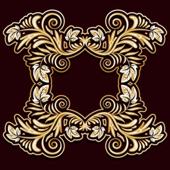 Gold frame of leaves on a dark background.