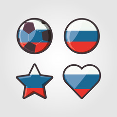 Icon set of Russia flag in different shapes over gray background, colorful design vector illustration