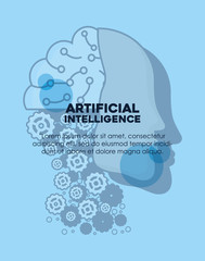 Artificial Intelligence design with robotic head over blue background, colorful design vector illustration
