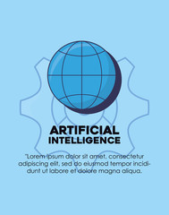 Infographic design of artificial intelligence  with global sphere over blue background, colorful design vector illustration