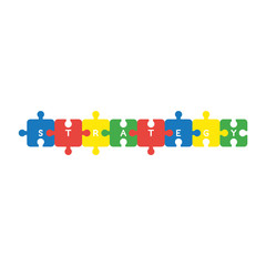 Vector icon concept of strategy word written on puzzle jigsaw pieces connected