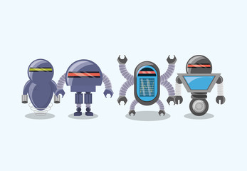 Different robots over blue background, colorful design vector illustration