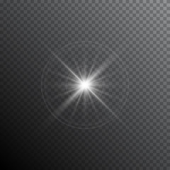 Glow light lens flare special effect. Shiny starburst with sparkles. Transparent sun flash with spotlight and rays