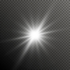 Glow light lens flare special effect. Shiny starburst with sparkles. Transparent sun flash with spotlight and rays