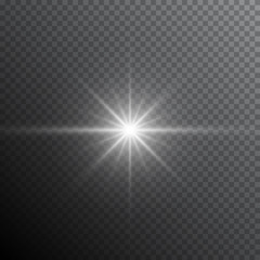 Glow light lens flare special effect. Shiny starburst with sparkles. Transparent sun flash with spotlight and rays - obrazy, fototapety, plakaty