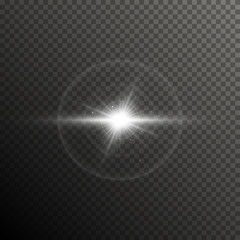 Glow light lens flare special effect. Shiny starburst with sparkles. Transparent sun flash with spotlight and rays