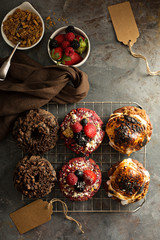 Variety of donuts on a cooling rack