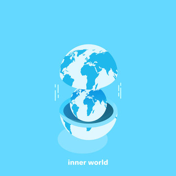 one globe inside another, isometric image