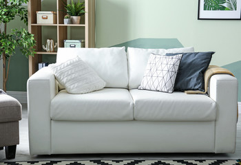 Stylish living room interior with comfortable sofa