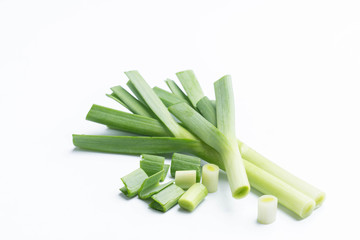 young-green garlic isolated on white