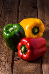 still life of three color peppers