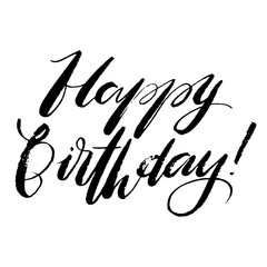 Happy Birthday words. Hand drawn creative calligraphy and brush pen lettering, design for holiday greeting cards and invitations.