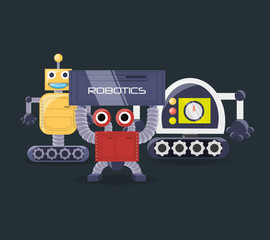 Naklejka premium Robotic design with cartoon happy robots over gray background, colorful design vector illustration