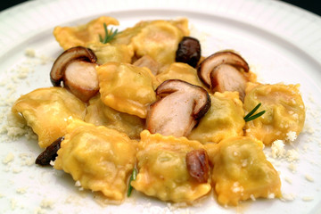 Italian food recipes stuffed pasta Agnolotti with porcini mushrooms