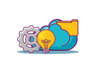 cloud with big data related icons over white background, colorful design vector illustration