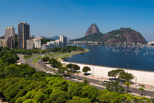 View of Botafogo Beach With the Sugarloaf Mountain in the Horizon, in Rio de Janeiro, Brazil
