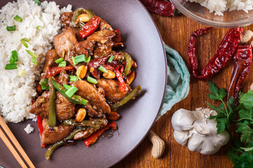 Kung Pao chicken with peppers and vegetables