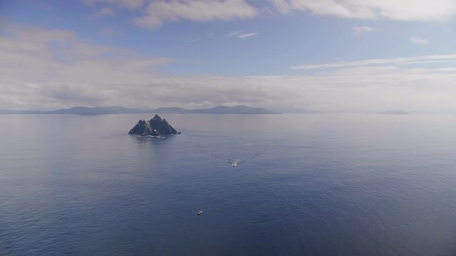 Aerial Drone Footage Of Skellig Michael Island And Seascape