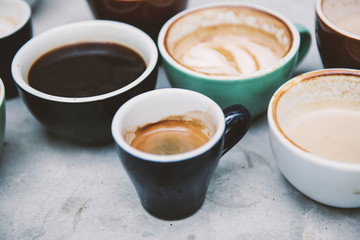 Closeup of various hot coffee