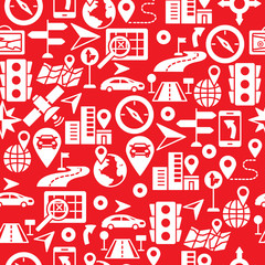 Seamless Pattern with Route Related Vector Silhouette Icons.