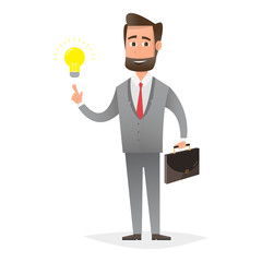 smart businessman Character with an Idea Light Bulb Above the Head