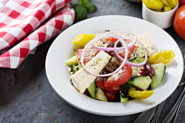 Greek salad with fresh vegetables and feta