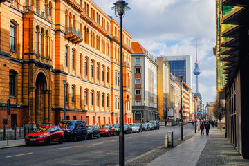 Fototapeta na wymiar Street near Berlin tower in Berlin, Germany