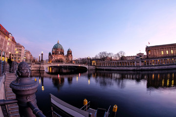 Berlin Cathedral (Berliner Dom) at famous Museumsinsel (Museum Island) with Spree river in beautiful twilight time, Berlin, Germany