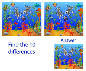 Obraz premium Children's illustration Visual Puzzle: find ten differences from the fish in the sea