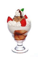 Chocolate ice cream sundae  on a white background   