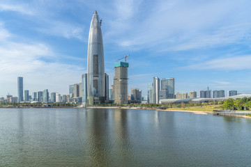modern city waterfront downtown skyline,China.