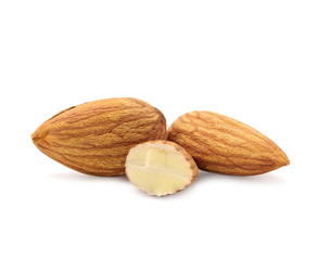 almonds isolated on a white background.