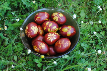 Easter eggs decorated with floral patterns