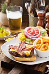 Traditional american burger with cheese and bacon