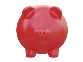 red money box pig from a side or front point of view isolated on a white background 3d rendering