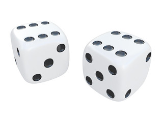 white dice with black spots isolated on a white background 3d rendering