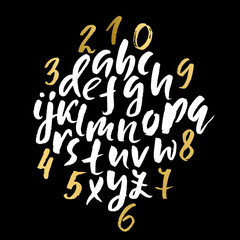 Handdrawn dry brush font. Modern brush lettering. Grunge style alphabet. Vector illustration.