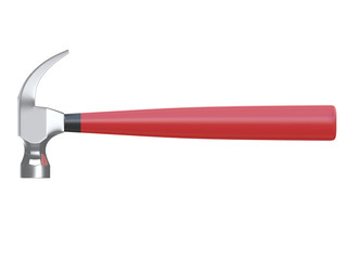 red hammer with metal head isolated on a white background 3d rendering