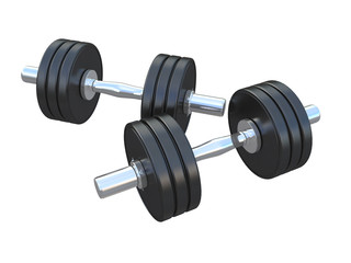 Fototapeta na wymiar black and chrome weights or dumbbell isolated on a white background 3d rendering