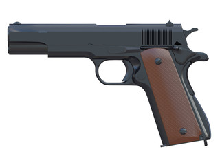 black gun with brown part isolated on a white background side or front view 3d rendering