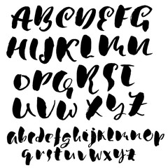 Handdrawn dry brush font. Modern brush lettering. Grunge style alphabet. Vector illustration.