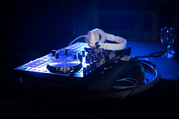 DJ turntable vinyl record player on table
