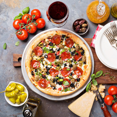 Pepperoni pizza with olives