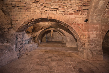 Interior of the crypt of the ancient monastery San Juan de la Pena in Huesca, Aragon, Spain.