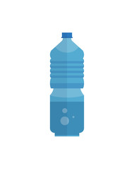 Blue plastic bottle of clean mineral soda water on white background.