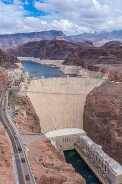 Aerial view to the Colorado river and the Hoover Dam